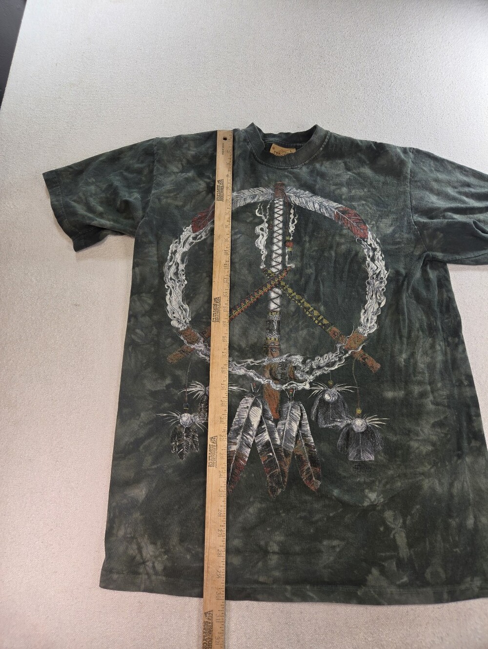 The Mountain Shirt Mens L Green Tie Dye Peace Pipe Peace Sign Dreamcatcher - Picture 4 of 6